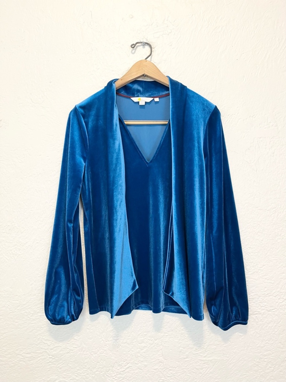 Boden Top Blue Velvet Tie Neck 6 - Picture 4 of 7